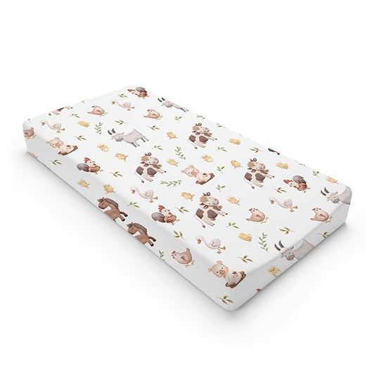 Baby Farm Life Changing Pad Cover for Boy Girl 32''x16'' Farm Animals Pig Goat Horse Cow Chick Rooster Duck Leaves Fitted Changing Pad Sheets Soft Breathable Diaper Change Table Mats