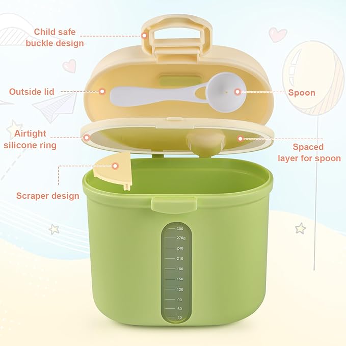 Accmor Baby Formula Dispense On The Go, Portable Milk Powder Formula Dispenser with Scoop,Formula Containers for Travel Hold 12.7oz/360g Formula, Green