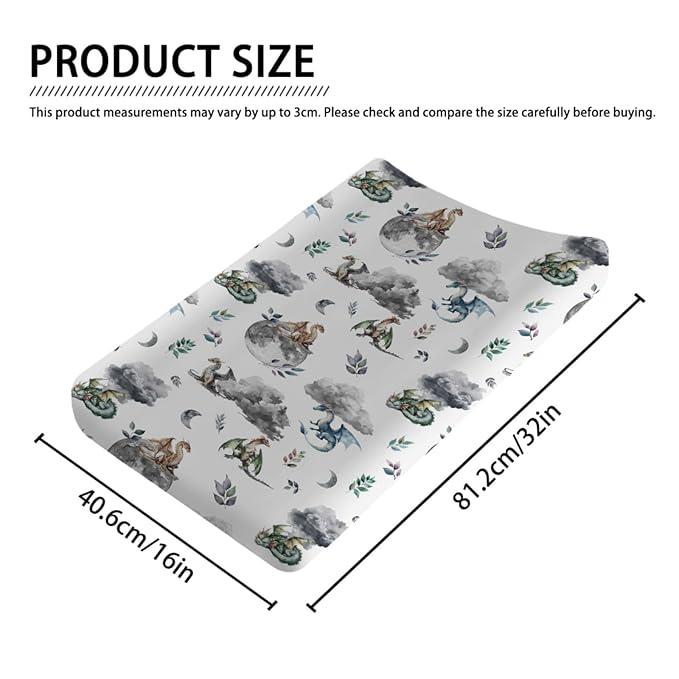 Watercolor Dragons Fairytale Baby Changing Pad Covers Dragon Wings Leaves Moon Clouds Diaper Changing Table Sheets for Boy Girl Soft Breathable Stretch Diaper Change Pad Table Covers Mats 32''x16''