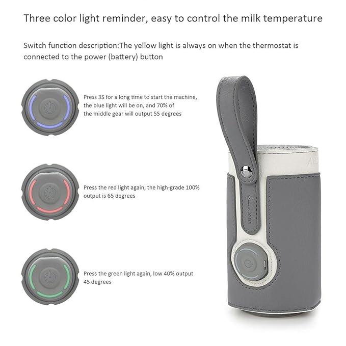 RiToEasysports Bottle Warmer Bag, Small and Portable Milk Bottle Warmer 3 Temp Settings USB Heating Cover for Home and Travel (Grey