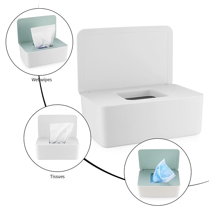 2Pcs Diaper Wipes Dispenser, Refillable Wipe Container, Wipe Container with Sealing Design Lid, Keep Wipes Fresh,Wet Wipes Cases (White/Green)