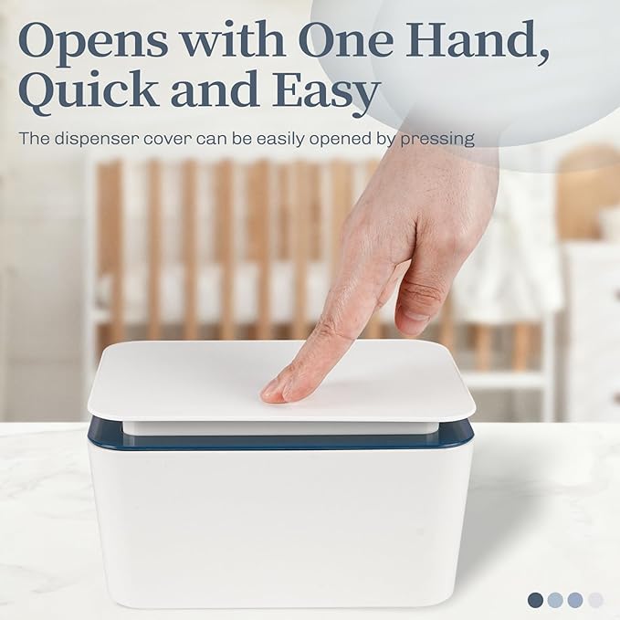 Baby Wipes Dispenser, One-Handed Operation Wipes Container, Baby Wipes Holder with Non-Slip Base, Keeps Wipes Fresh, Easy to Open, Fits Adults & Babies (Dark Blue)
