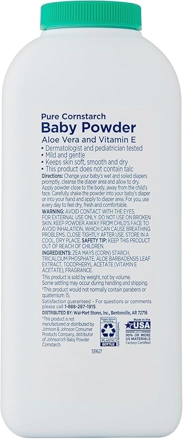 Equate Pure Cornstarch Baby Powder Aloe Vera and Vitamin E (15 oz 2 Pack)