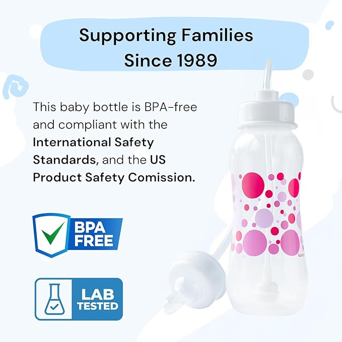 Hands-Free Baby Bottle - Anti-Colic Nursing System 9 oz Baby Bottle with Fast Flow Nipple/Teat 3m+ with Tube Straw Feeding System for Toddler (2 Bottles - Pink)