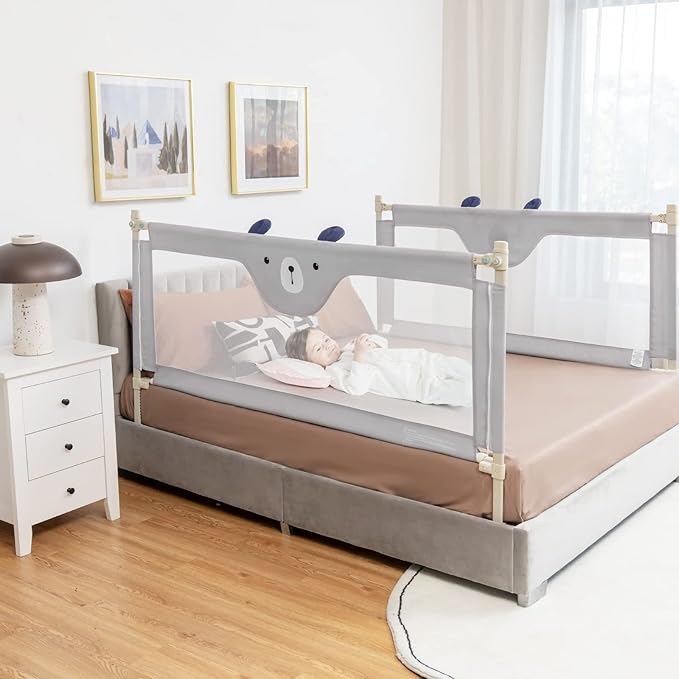 HONEY JOY Bed Rail for Toddlers, 69-in Extra Long, Portable Safety Bed Guardrail w/Double Safety Child Lock, Foldable Baby Bed Rail Guard, Fit King & Queen Full Twin Size Bed Mattress (69 INCH, Gray)