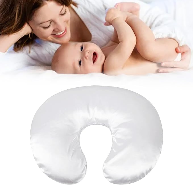 Satin Nursing Pillow Cover,Soft Washable Breathable,Protect for Baby Hair and Skin, Breastfeeding Pillow Slipcover for Feeding (White)