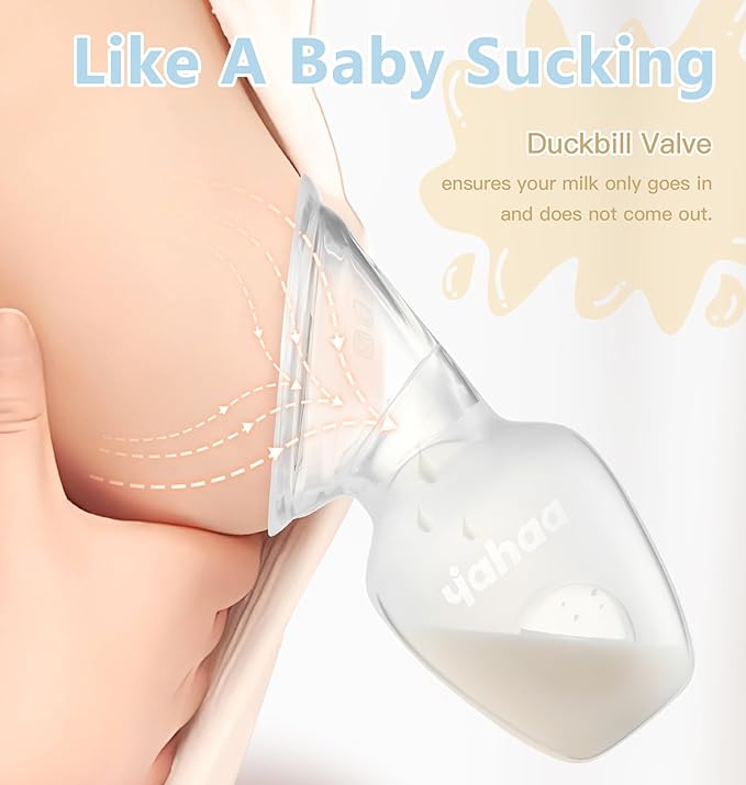 2 Sets Silicone Manual Breast Pump for Breastfeeding Essentials, Colostrum Collector with Spill Free Valve & Cap, Hand Pump Breastmilk, Milk Collectors for Breastfeeding, Clear, 4oz