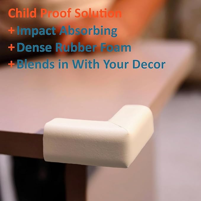 8-Pack Baby Proofing Corner Guards, Soft Rubber Corner Protectors for Furniture, 3M Adhesive Pre-Taped Corner Bumper Guards, Child Proof Safety for Fireplace, Table, Cabinet & Stairs, White