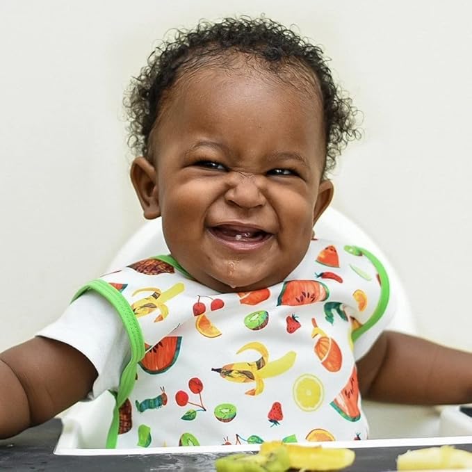 BapronBaby Eric Carle Tropical Fruit Bapron - No Neck Tie Safer Bib for Baby & Toddler - Soft Waterproof Stain Resistant - Machine Washable - Sz Preschool 3-5yrs