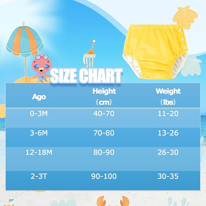 Baby Newborn Reusable Swim Diapers Washable Toddler Unisex Swim Diaper Infant Swimming Diapers Yellow, 6-18 Months
