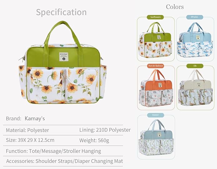 Kamay's Mummy Shoulder Bag Diaper Bag Chic Nappy Changing Bag Tote/Messenger Style Large with Changing Mat, Adjustable Straps