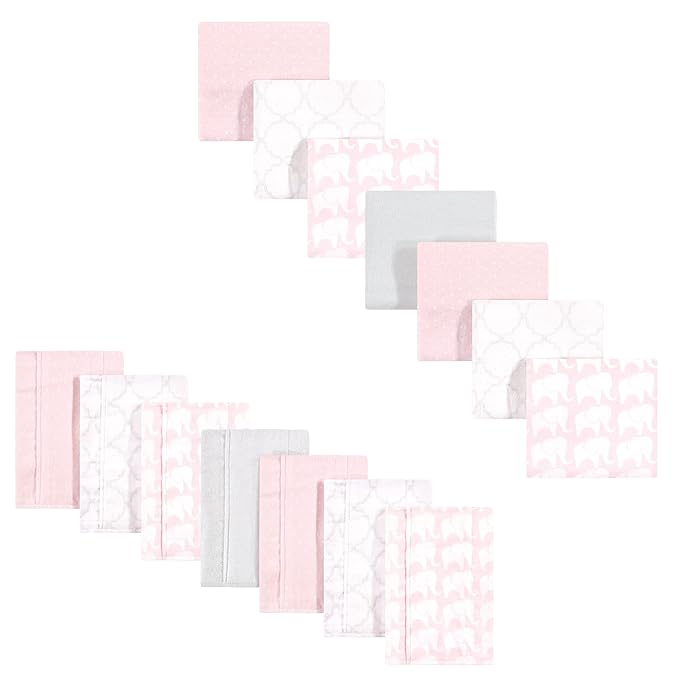 Hudson Baby Unisex Baby Cotton Flannel Burp Cloths and Receiving Blankets, 14-Piece, Girl Elephant, One Size