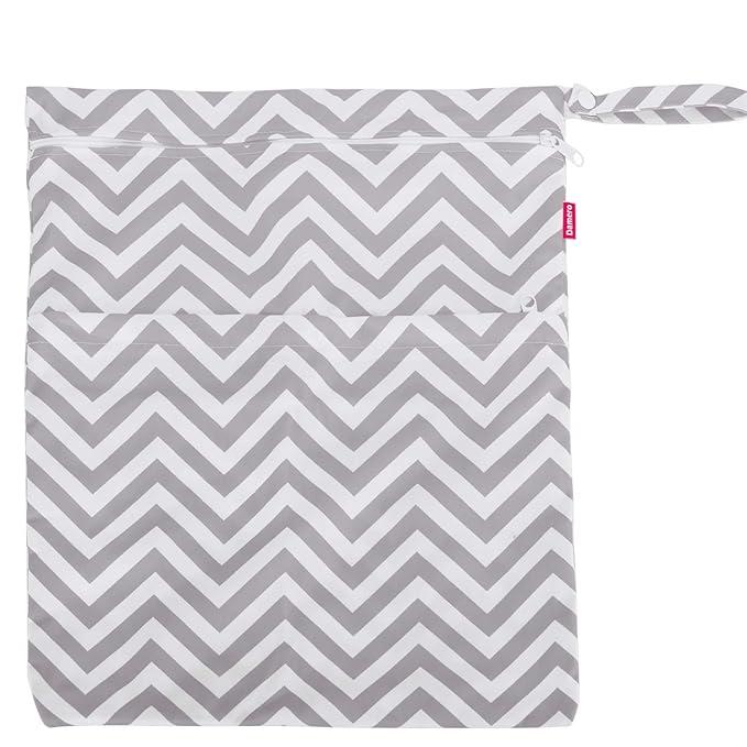 Damero 3pcs Travel Wet and Dry Bag Organizer with Handle for Cloth Diaper, Pumping Parts, Swimsuit and More, Easy to Grab and Go, Gray Chevron