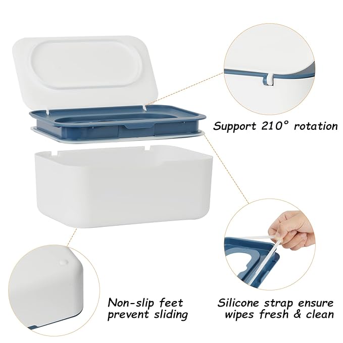 Wipes Dispenser with 4 Pack Portable Baby Wipe Case, Wipe Holder for Baby & Adult, Seposeve Refillable Wipe Container, Keeps Wipes Fresh, Easy Open/Close Wipes Pouch Case, Blue + 4 Multicolor