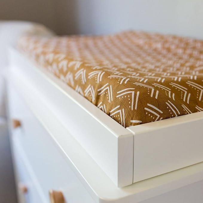lulujo Baby Changing Pad Cover 100% Cotton Muslin Fitted Standard Size, 32 x 16 Inches, Mudcloth