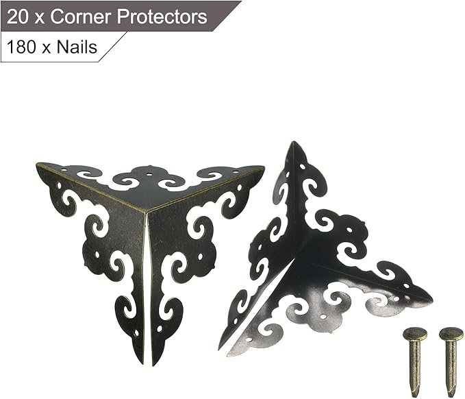 uxcell 20 Pcs Decorative Box Corner Cover, 49mm Metal Edge Guard, Furniture Corner Edges Protector with Screws, Bronze