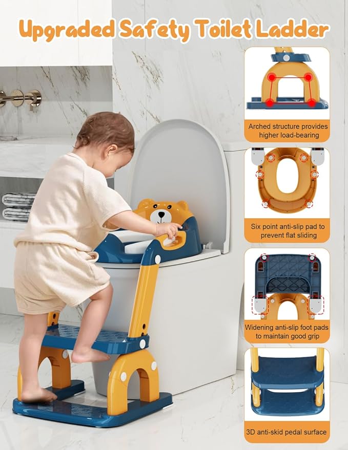 Potty Training Seat with Step Stool, Toddler Potty Training Toilet Seat with Non-Slip Step Splash Guard Safety Handles and Waterproof Cushion, 2 In 1 Toddler Potty Seat