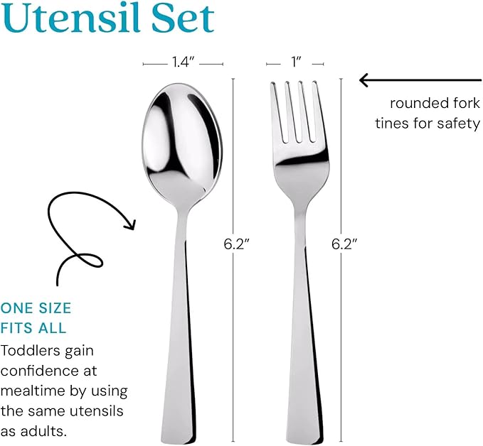 Ahimsa Stainless Steel Kids Utensils Set, Pediatrician Designed, Premium Kids Silverware, Non Toxic, Dishwasher Safe, Big Kid Fork and Spoon