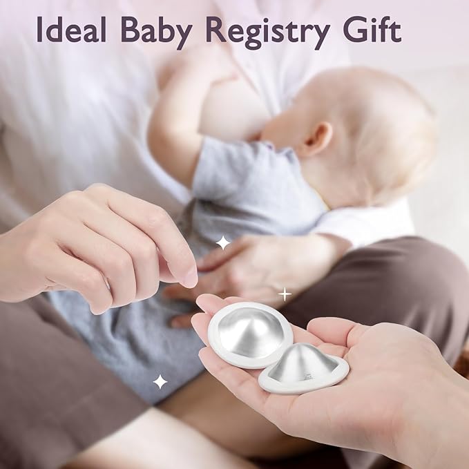 Boboduck 925 Silver Nipple Covers Breastfeeding - The Original Silver Nursing Cups - Protect and Soothe Sore Nipples - Silver Nipple Shield Guards with Soft Silicone Ring