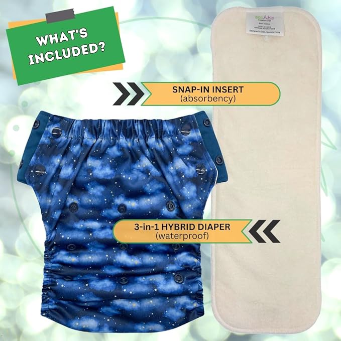 EcoAble Reusable Potty Training Diaper with Insert, Daytime Pull-on Cloth Training Pants for Toddlers and Big Kids (Size 3, Cloud)