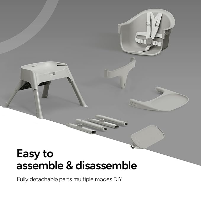 Mompush Olli 7-in-1 Convertible High Chair for Babies and Toddlers – Adjustable Height & Footrest, Dishwasher-Safe Tray, Compact Foldable Design for Easy Storage & Travel, Lightweight Yet Durable