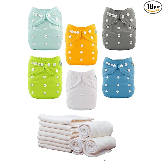 ALVABABY Baby Cloth Diaper 6 Pack with 12 Inserts One Size Cloth Diaper Covers Adjustable Washable Reusable for Baby Girls and Boys
