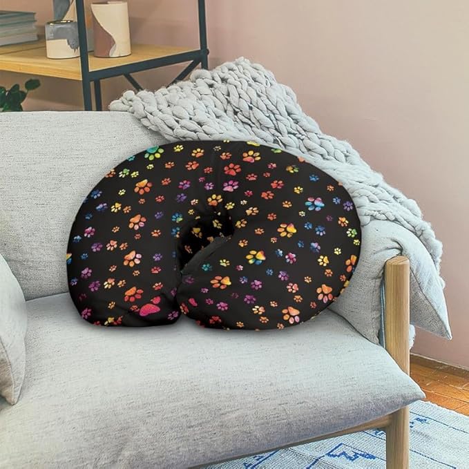 Colorful Dog Paw Nursing Pillow Case for Newborn Baby Black Cartoon Puppy Paws Boy and Girl Feeding Pillow Slipcover Animal Footprint Washable & Breathable Nursing Pillow Cover