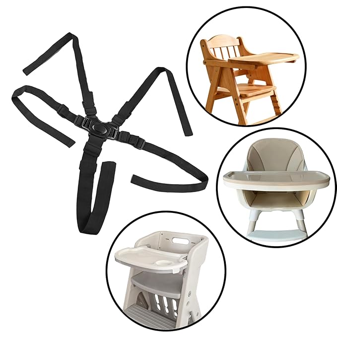 5 Point Harness Seat Belt for Kids,High Chair Straps Adjustable Harness Strap Belt Strap Belt Kit Shoulder Strap Belts Replacement for High Chair Belt(Black)