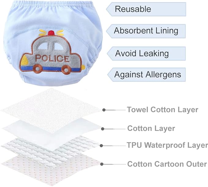 Cotton Reusable Baby Training Pants Unisex Potty Toddler Underpants Kids Waterproof Breathable Underwear 6-Pack