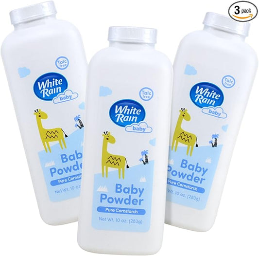 White Rain Pure Cornstarch Baby Powder Talc-Free, 10 oz, Pack of 3 - Natural Moisture Absorption with Vitamin E, Gentle Body Powder for Women, Babies & Sensitive Skin, Free of Parabens & BPA