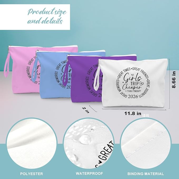 Fokongna 4PCS Girls Trip Gifts Wet Bag Wet Dry Bag Beach Bag Favors for Swimsuit Toiletry Bag Travel Essentials For Women, Beach Travel Gym Wet Dry Bag for Swimsuit Dirty Diaper Bag