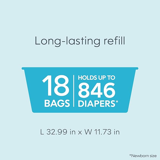 Diaper Genie Easy Roll Refill, 18 Bags Per Refill, Holds Up to 846 Newborn Diapers, Odor Control, Diaper Pail Bags, Fits Diaper Genie Signature & Platinum Pails, Packaging may vary (Pack of 2)