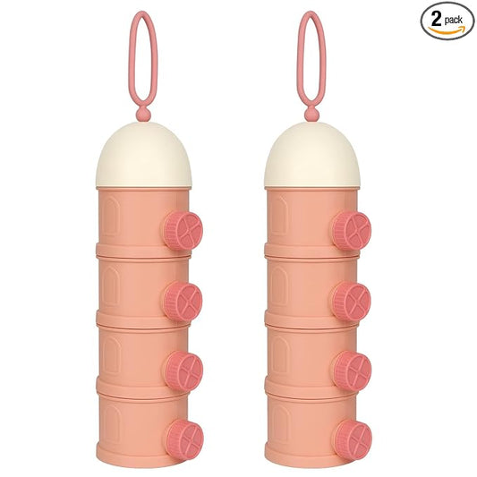 Accmor Formula Dispenser On The Go, 4 Layers Stackable Formula Container to Go, Non-Spill Portable Milk Powder Baby & Kids Snack Container, Pink
