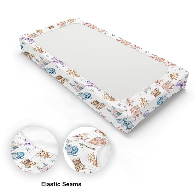 Cute Cartoon Dragon Castle Stars Leaves Baby Changing Pad Cover,Unisex Dragon Nursery Diaper Changing Table Pad Mat Sheet for Boys Girls-16x32