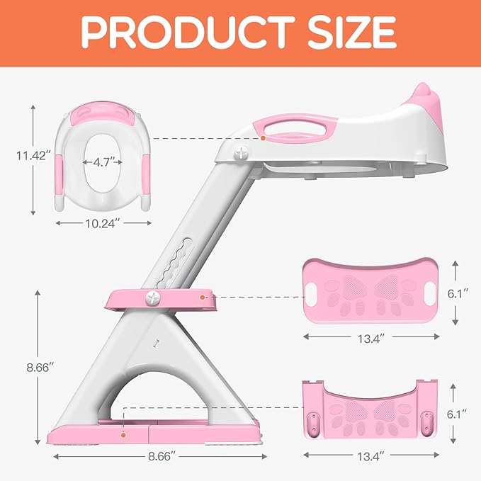 Potty Training Seat with Step Stool Ladder, Toddler Toilet Seat for Boys Girls, Adjustable 6 Heights Fits Round & Elongated Toilets, Anti-Slip Pads & Leak-Proof Guard