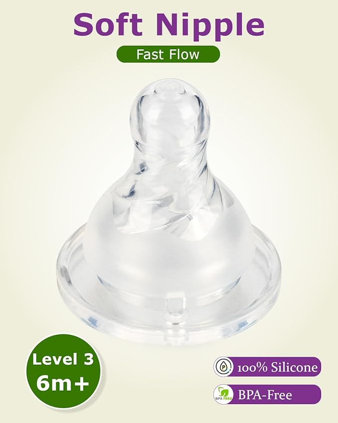 Silicone Nipples for Level 3 Dr. Brown's Narrow Baby Bottle & Glass Bottles, Fast Flow, 6m+, 6 Count