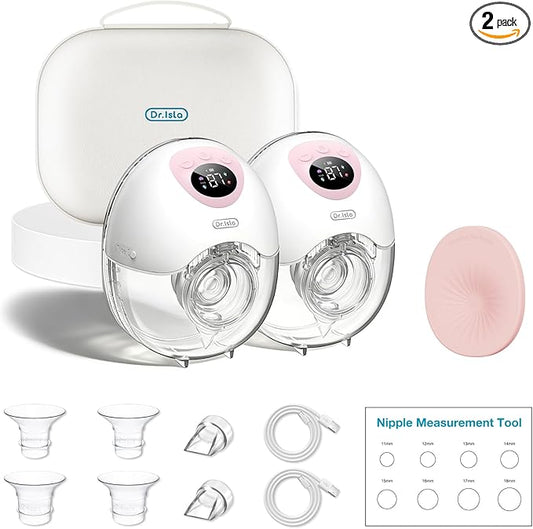 Dr.Isla Wearable Hands Free Breast Pump, Strong Suction, Low Noise, Portable Electric Breast Pump with 4 Modes & 36 Levels, Smart Display, 17/24/27mm Insert/Flange, 2 Pack,Pink