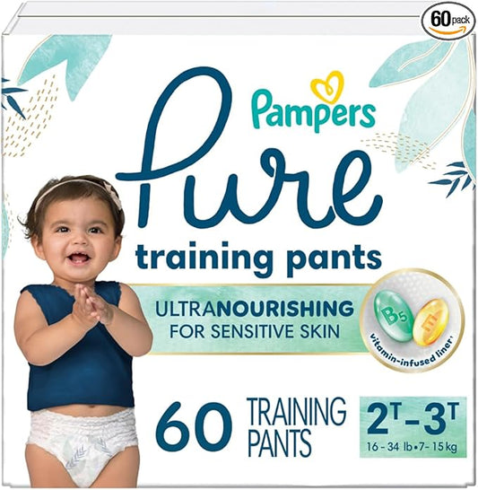 Pampers Pure Protection Training Underwear, Unisex, Size 2T3T, 60 Count, Premium, Hypoallergenic, Soft, Absorbent