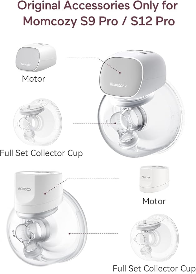 Momcozy Original S9 Pro/S12 Pro Replacement Accessories, Only Compatible with S9 Pro/S12 Pro Breast Pump NOT for S9/S12/S12Pro-Quick (Single-Sealed Full Set Collector 24mm Flange 180ml, 1 Pack)