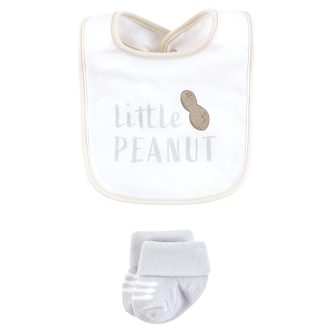 Hudson Baby Unisex Baby Cotton Bib and Sock Set, Little Peanut, One Size