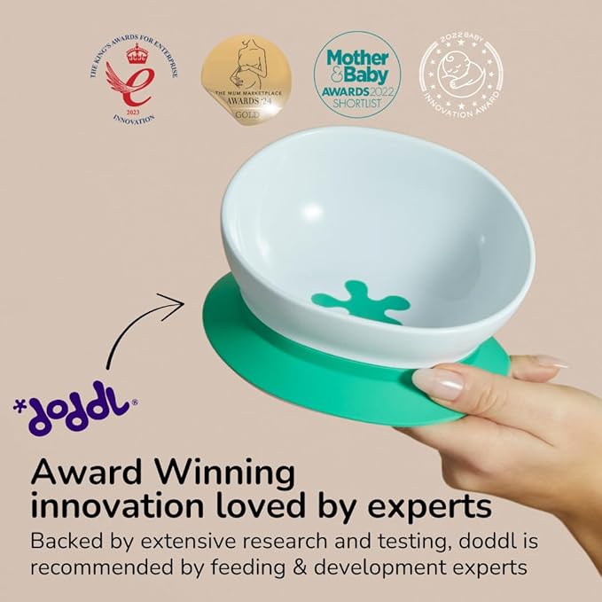 doddl 2-in-1 Baby & Toddler Suction Bowl with Removable Base, Converts to Non-Slip Self Feeding Dish, BPA & Toxin Free, Ergonomic High Back Oval Design, Dishwasher Safe, 6–48 Months (Fresh Green)