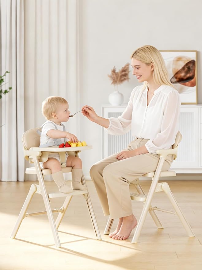 High Chairs for Babies and Toddlers, Baby High Chair Adjustable Height, Dining Chair with Removable Tray, Ergonomic Toddler Feeding Seat, Sturdy & Durable Construction, Beige