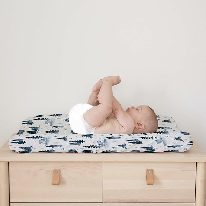 Bear Snow Forest Changing Pad Cover Watercolor Bear Paws Trees Change Table Pad Cover for Baby Boys Girls Soft Breathable Stretchy Snug Fitted Diaper Changing Mat Sheets 32''x16''