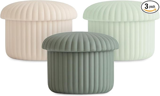 mushie Silicone Baby Food Containers (Green Combo) | 4 oz, 3 Pack Set | Reusable Storage Jars with Lids | Microwavable Dishwasher and Freezer Safe