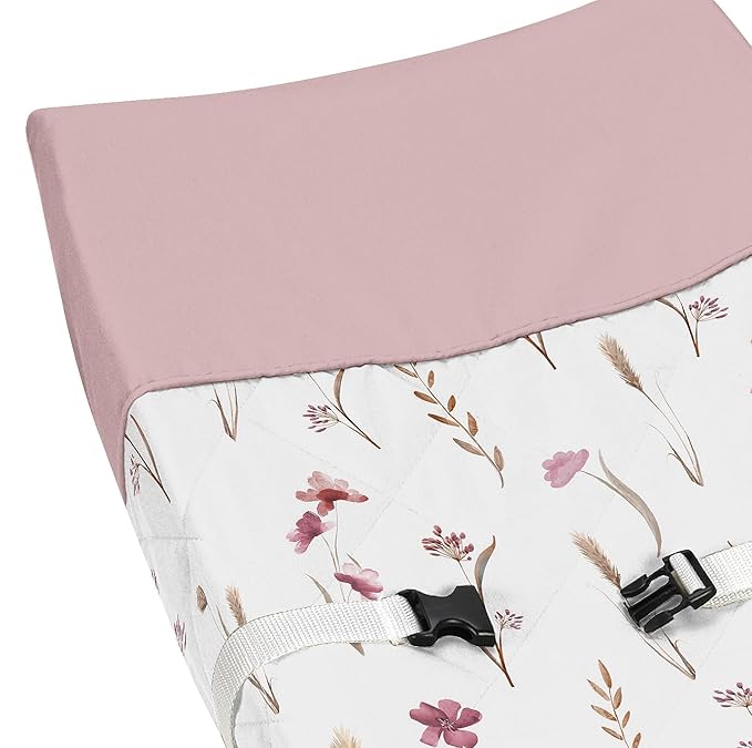 Sweet Jojo Designs Boho Floral Garden Flower Girl Baby Changing Pad Cover Infant Newborn Diaper Table Change Mat Sheet Pink Watercolor Bohemian Farmhouse Wildflower Vintage Shabby Chic Wheat Nature