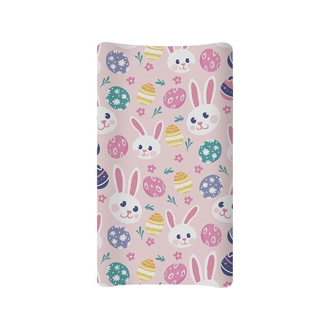 Cute Rabbit Easter Egg Changing Pad Cover Pink Changing Table Covers for Baby Girls and Boys Soft Diaper Changing Pad Cover