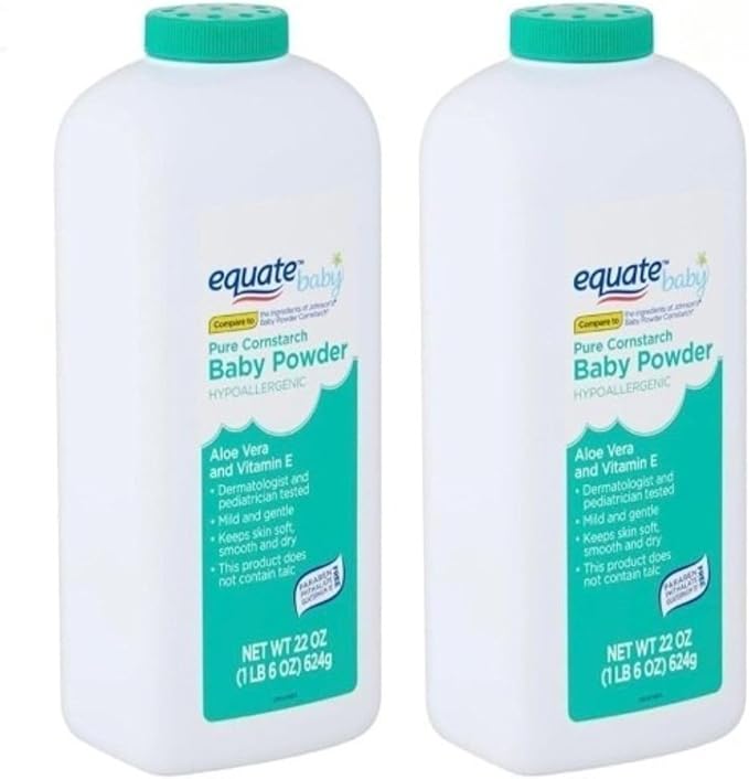 Pure Corn Starch Baby Powder Equate. Hypoallergenic Vitamine E & Aloe Vera-Talc-Free(Pack 2, 22 Oz.)