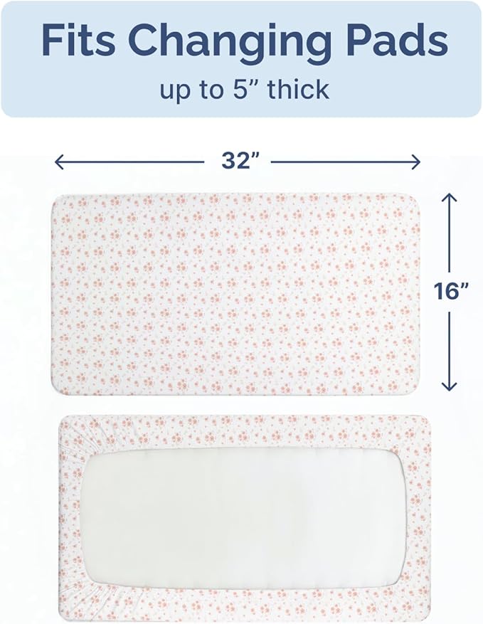 Changing Pad Cover - Pack of 2 Soft Unisex Diaper Change Microfiber Table Sheets - Fits 32"x16" Contoured Pad - Changing Pad Cover for Baby Boys and Girls - Snug, Machine Washable - Oeko-Tex, Floral