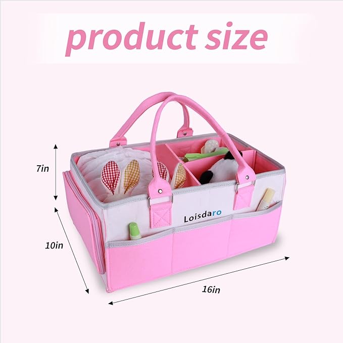 Baby Diaper Caddy Organizer, Portable Diaper Storage Basket for Changing Table, Nursery, Car, Pink