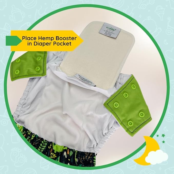 EcoAble 4-Layer Hemp Diaper Inserts – Overnight Boosters for Heavy Wetters – Reusable Absorbency Doublers – Fits Pocket, Cotton Prefold & Cover – Washable Natural Fiber Liners (Pack of 1)
